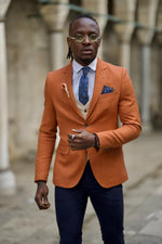 Load image into Gallery viewer, Bojoni Diamond Shagori Brown Slim Fit Cotton Blazer

