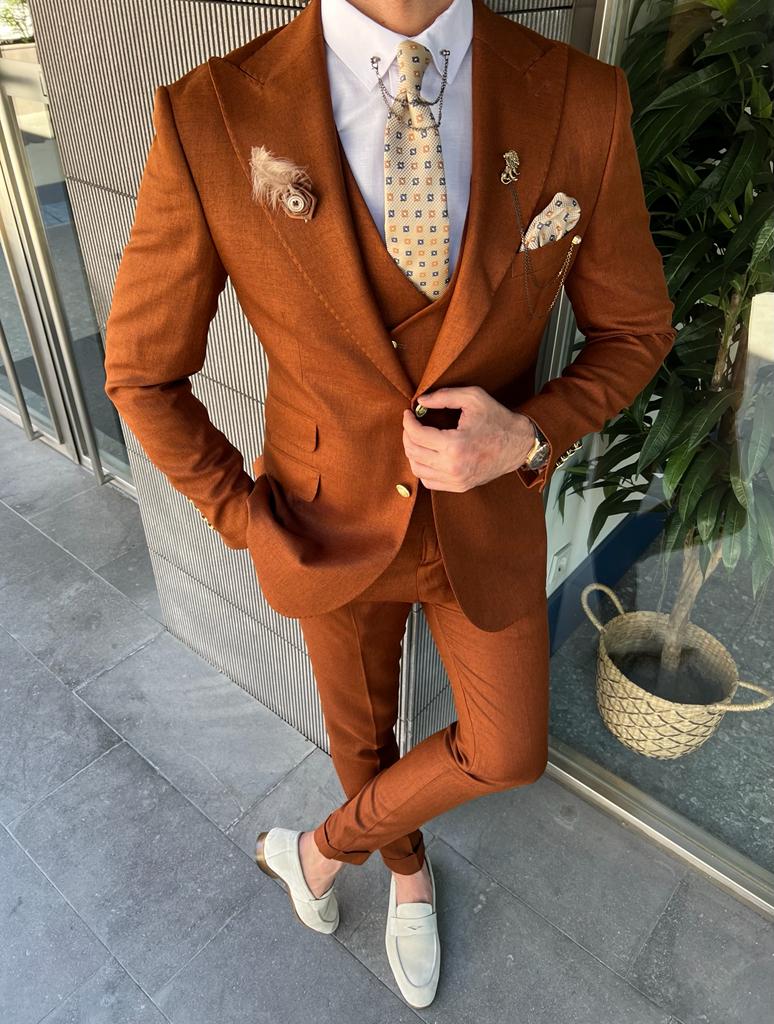 Bojoni Danielle Rust Slim Fit Peak Lapel Suit