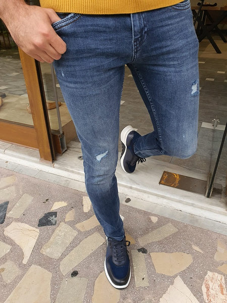 Frezo Blue Slim Fit Distress Jeans | BOJONI