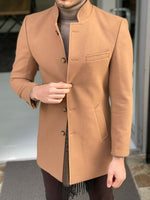 Load image into Gallery viewer, Bojo Camel Slim Fit Judge Collar Wool Long Coat-baagr.myshopify.com-Jacket-BOJONI
