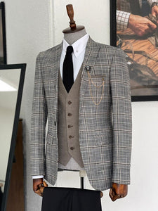 Severi Gray Slim Fit Peak Lapel Plaid Wool Suit-baagr.myshopify.com-suit-BOJONI