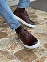 Load image into Gallery viewer, Argeli Brown Lace-Up Mid-Top Sneakers-baagr.myshopify.com-shoes2-BOJONI
