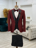 Load image into Gallery viewer, Partoni Diamond Burgundy Slim Fit Tuxedo
