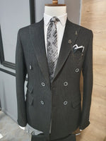 Load image into Gallery viewer, Severi Black Slim Fit Double Breasted Pinstripe Wool Suit-baagr.myshopify.com-suit-BOJONI
