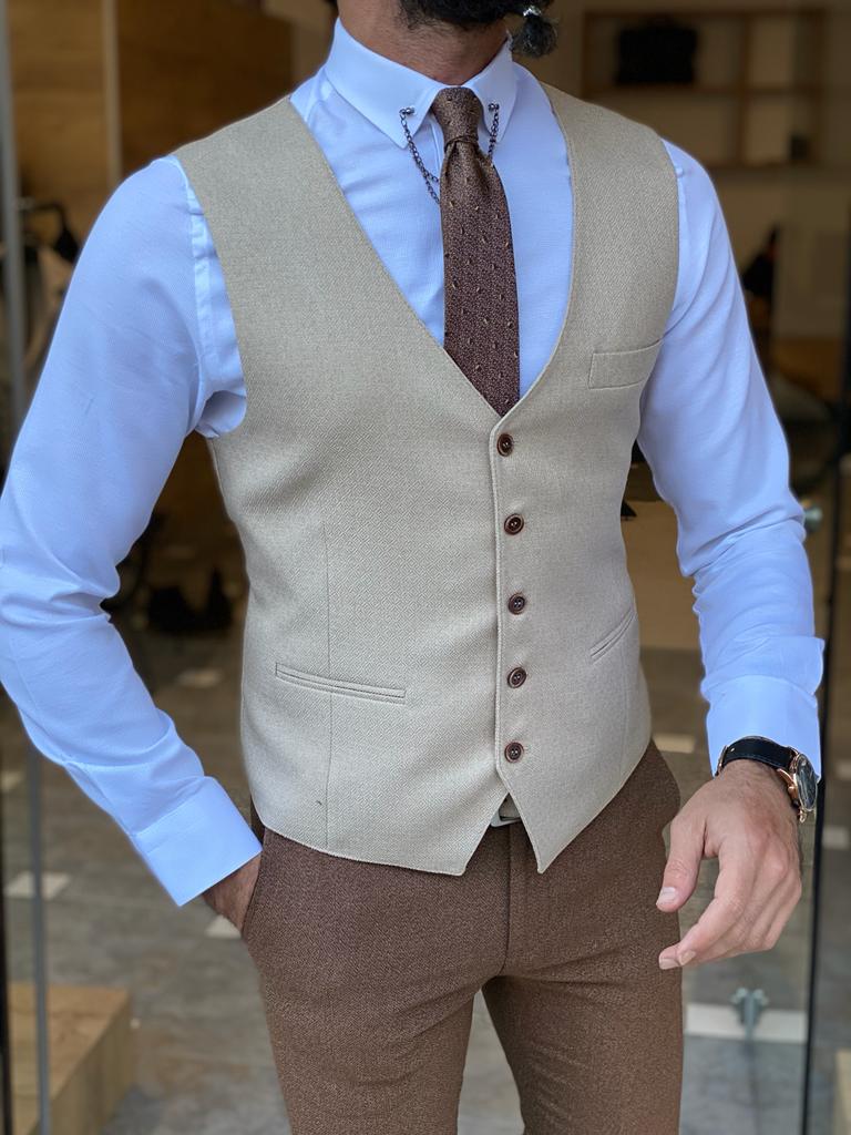 Forenza Beige Slim Fit Wool Vest-baagr.myshopify.com-suit-BOJONI