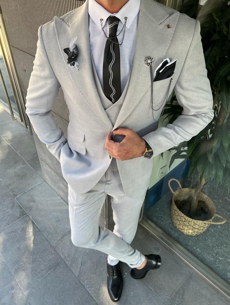 Bojoni Danielle Gray Slim Fit Peak Lapel Suit