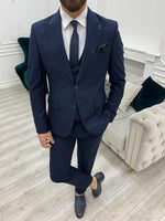 Load image into Gallery viewer, Shagori Navy Blue Slim Fit Peak Lapel Suit
