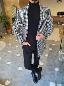 Bojo Black Slim Fit Single Breasted Long Coat | BOJONI
