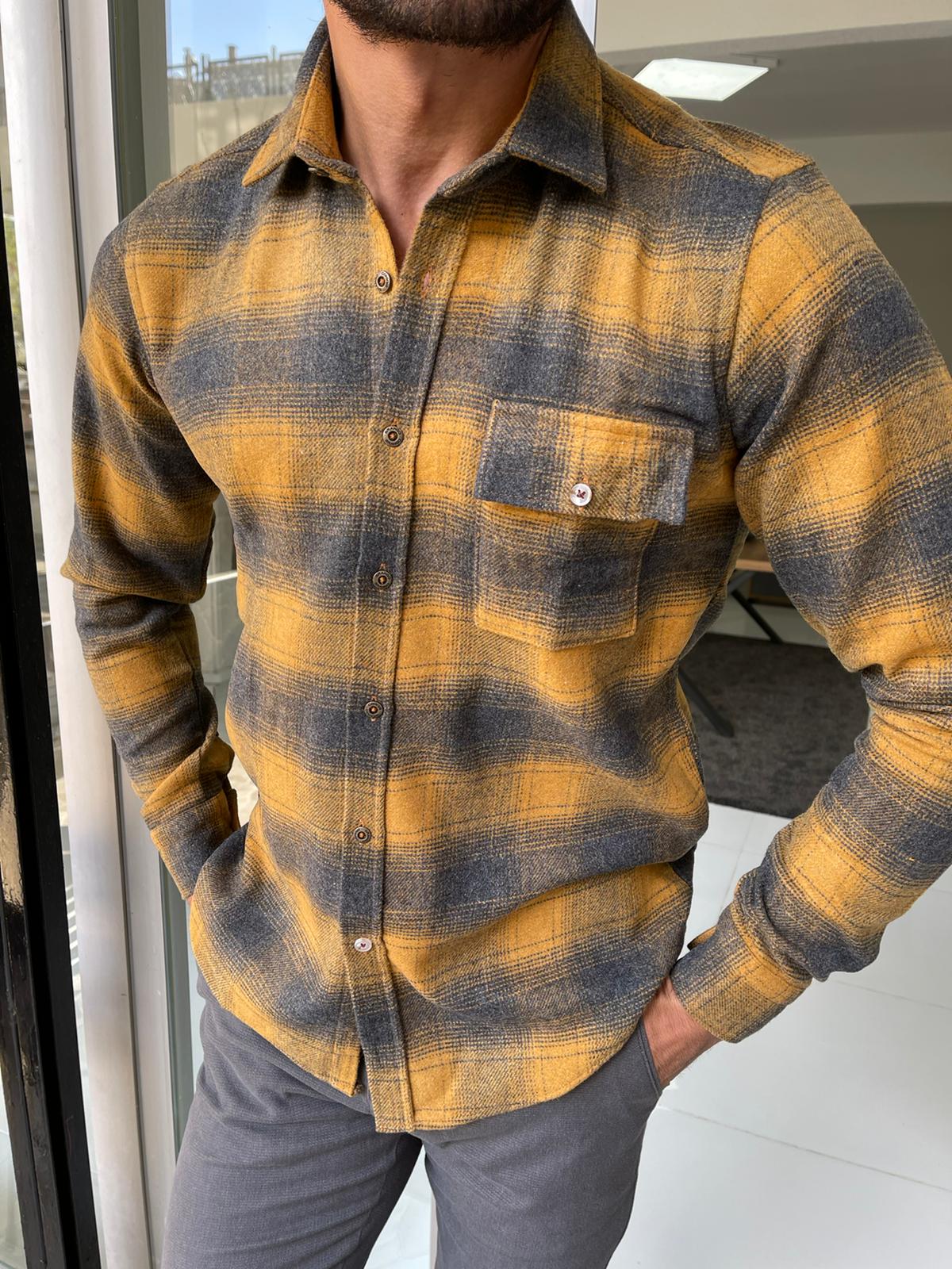 Bojo Mustard Slim Fit Plaid Lumberjack Shirt-baagr.myshopify.com-Shirt-BOJONI