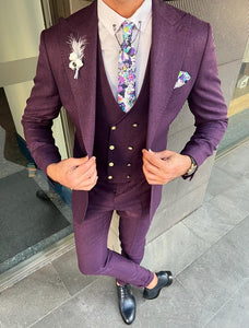 Bojoni Danielle Purple Slim Fit Peak Lapel Suit