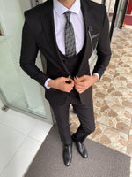 Load image into Gallery viewer, Abruzzo Black Slim Fit Peak Lapel Wool Suit-baagr.myshopify.com-suit-BOJONI
