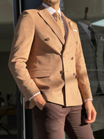 Load image into Gallery viewer, Bojo Beige Slim Fit Double Breasted Wool Blazer-baagr.myshopify.com-blazers-BOJONI
