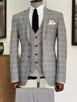 Load image into Gallery viewer, Bojo Gray Slim Fit Notch Lapel Plaid Wool Suit-baagr.myshopify.com-suit-BOJONI
