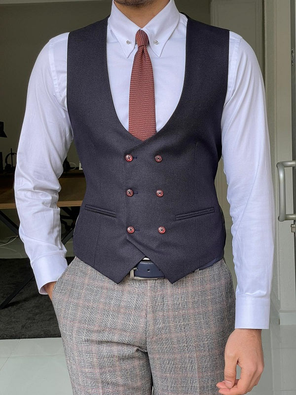 Forenza  Navy Blue Slim Fit Double Breasted Wool Vest-baagr.myshopify.com-suit-BOJONI