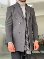 Load image into Gallery viewer, Mantonis Dark Gray Slim Fit Double Breasted Wool Long Coat-baagr.myshopify.com-Jacket-brabion
