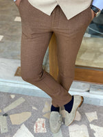 Load image into Gallery viewer, Frezo Brown Slim Fit Wool Pants-baagr.myshopify.com-Pants-BOJONI
