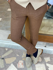 Frezo Brown Slim Fit Wool Pants-baagr.myshopify.com-Pants-BOJONI