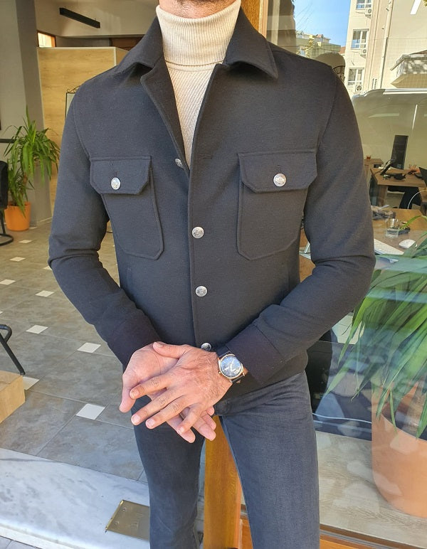 Clemson Black Slim Fit Single Breasted Wool Long Coat-baagr.myshopify.com-Jacket-brabion
