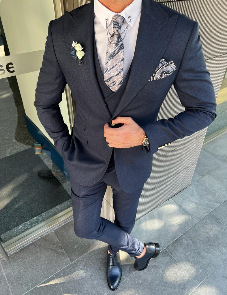 Bojoni Danielle Navy Blue Slim Fit Peak Lapel Suit