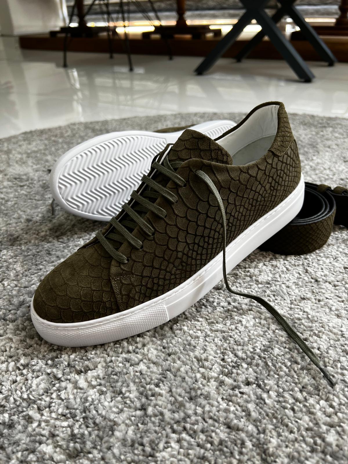 Bojoni Amato Special Edition Rubber Sole Suede Leather Khaki Sneakers