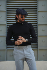 Load image into Gallery viewer, Thread Slim Fit Custom Design Half Turtleneck Black Sweater
