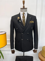 Load image into Gallery viewer, Rick Slim Fit Special Design Double Breasted Black Detailed Suit
