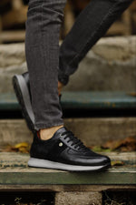 Load image into Gallery viewer, Leon Suede &amp; Leather Detailed Black Sneakers
