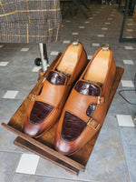 Load image into Gallery viewer, Bojo Giotto Double Button Knitted Leather Tan Loafer-baagr.myshopify.com-shoes2-BOJONI

