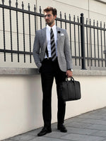 Load image into Gallery viewer, Bojoni Astoria Slim Fit High Quality Mono Collar Knitted Grey Blazer
