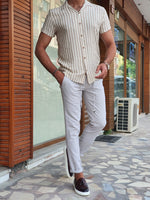 Load image into Gallery viewer, Capani Ecru Slim Fit Striped  Collar Shirt-baagr.myshopify.com-Shirt-BOJONI
