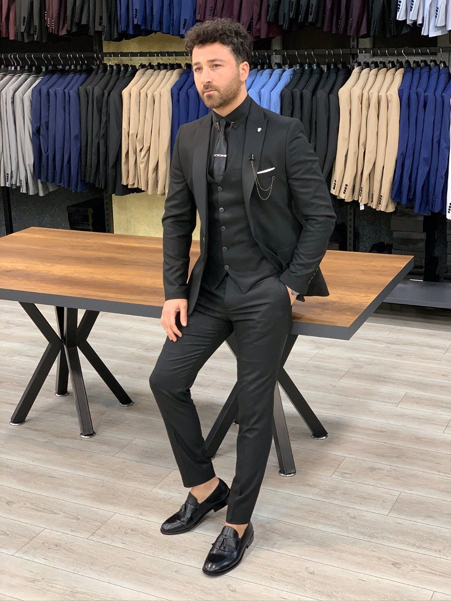 Bojoni Doral Black Slim Fit Suit | BOJONI