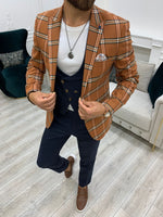 Load image into Gallery viewer, Areni Orange Plaid Slim Fit Suit-baagr.myshopify.com-1-BOJONI
