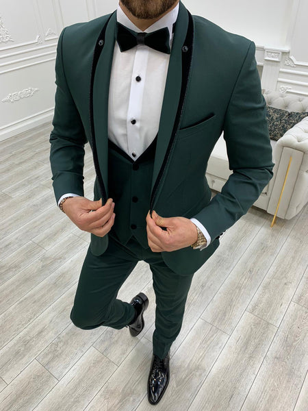 Partoni Royal Shawl Green Slim Fit Tuxedo | BOJONI