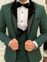 Load image into Gallery viewer, Partoni Royal Velvet Shawl Green Slim Fit Tuxedo-baagr.myshopify.com-1-BOJONI
