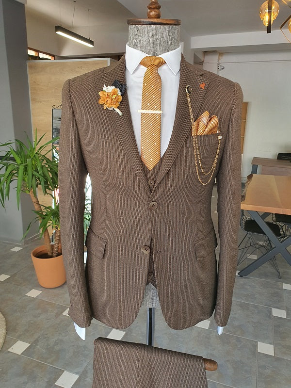 Giotto Brown Slim Fit Notch Lapel Wool Suit-baagr.myshopify.com-suit-BOJONI