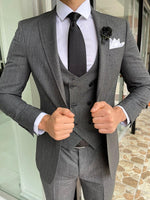 Load image into Gallery viewer, Abruzzo Gray Slim Fit Peak Lapel Wool Suit-baagr.myshopify.com-suit-BOJONI
