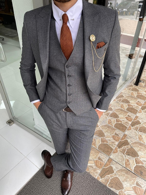 Abruzzo Gray Slim Fit Peak Lapel Striped Wool Suit-baagr.myshopify.com-suit-BOJONI