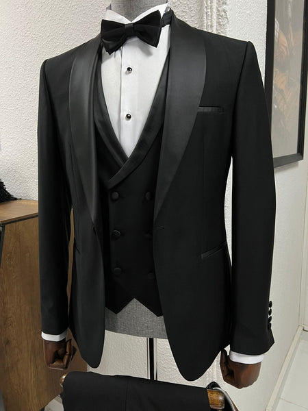 Louis Slim Fit High Quality Black Party Tuxedo | BOJONI