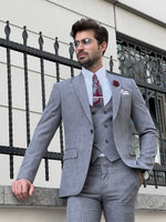 Load image into Gallery viewer, Bojoni Astoria Slim Fit Patterned Pointed Collared Gray Suit
