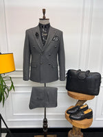 Load image into Gallery viewer, Rick Slim Fit Special Design Double Breasted Grey Detailed Suit
