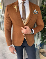 Load image into Gallery viewer, Rick Slim Fit Baroncelli Italian Fabric Stamped Camel Blazer
