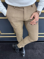 Load image into Gallery viewer, Rick Slim Fit Plaid Striped Camel Trouser
