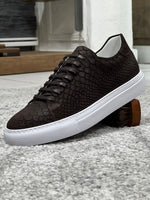 Load image into Gallery viewer, Louis Special Edition Rubber Sole Suede Print Leather Brown Sneakers

