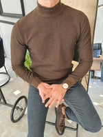 Load image into Gallery viewer, Elko Brown Slim Fit Mock Turtleneck Sweater-baagr.myshopify.com-sweatshirts-BOJONI
