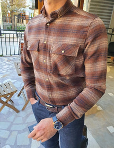 Bojo Brown Slim Fit Plaid Lumberjack Shirt-baagr.myshopify.com-Shirt-BOJONI