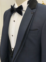 Load image into Gallery viewer, Partoni Diamond Navy Blue Slim Fit Shawl Tuxedo
