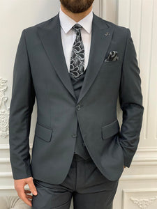 Shagori Gray Slim Fit Peak Lapel Suit