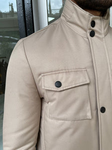 Verno Beige Slim Fit Fur Coat-baagr.myshopify.com-Jacket-BOJONI