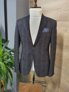 Lorelli  Blue Slim Fit Plaid Wool Blazer-baagr.myshopify.com-blazers-BOJONI