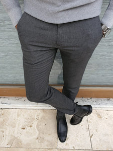 Bastoni  Dark Gray Slim Fit Linen Pants-baagr.myshopify.com-Pants-BOJONI